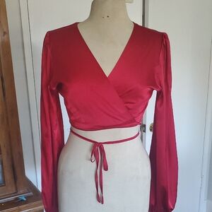 Chic Scarlet Wrap Blouse